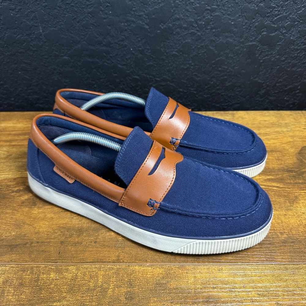 Cole Haan Grand 360 C33799 Navy Blue Canvas Penny Loafers Mens Size 11M